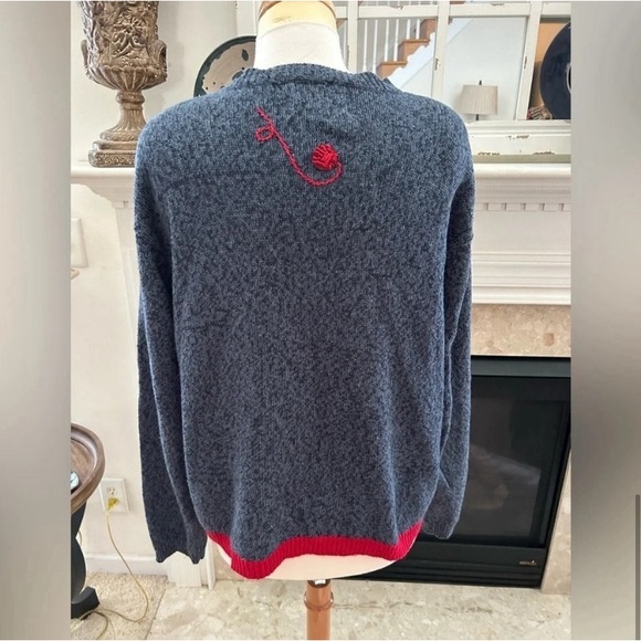 VINTAGE Cat Cardigan Size XL Blue Grey Heirloom Collectibles Ramie Cotton Blend - Picture 2 of 8